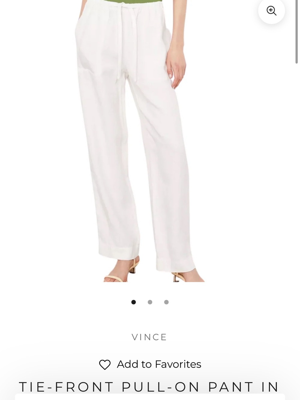 Vince tie front pull on pants size small